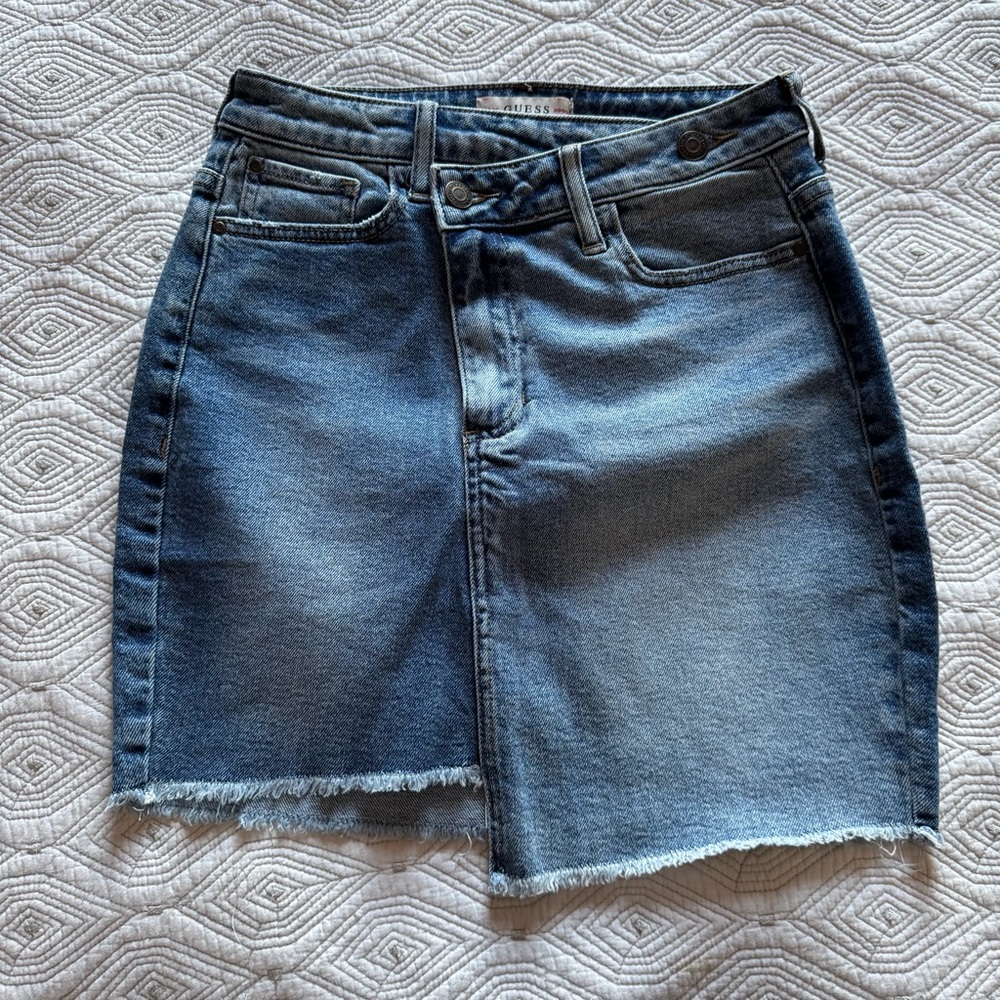 GUESS Y2K WOMEN'S DENIM ASYMMETRICAL  Blue Jean Mini Skirt Size XS